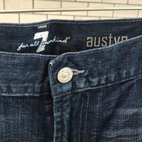 7 For All Mankind Austyn Jeans Mens 40 Blue Straight Leg Distressed Denim USA - Picture 4 of 11